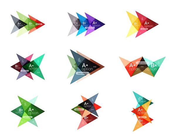Banderas coloridas de la opción de la flecha infografías, plantillas geométricas del negocio — Vector de stock