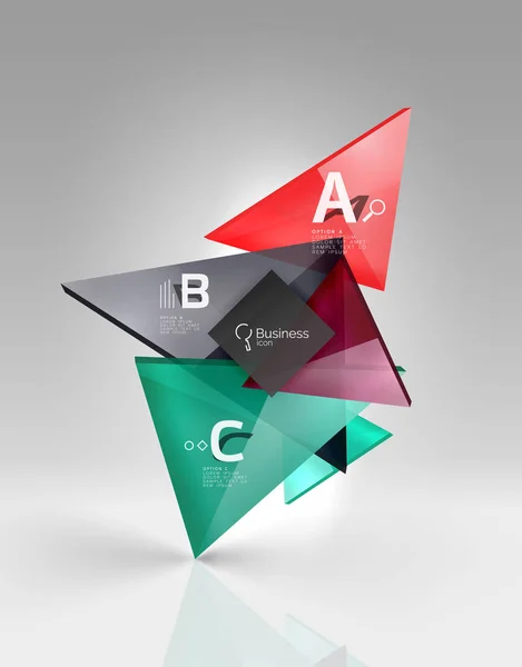 Glanzende glazen doorzichtige driehoeken op 3d lege ruimte — Stockvector