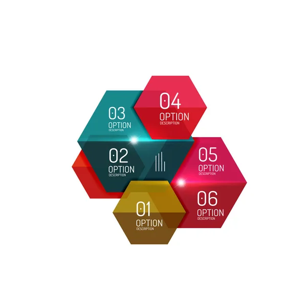 Modelli di diagramma infografico esagono — Vettoriale Stock