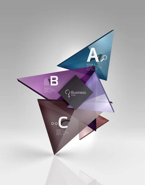 Triângulo de vidro brilhante colorido no espaço vazio 3d — Vetor de Stock