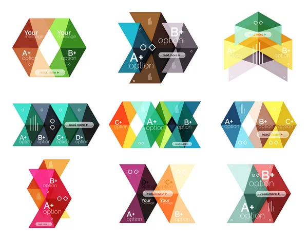 Vector collection of colorful geometric shape infographic banners — Stock Vector