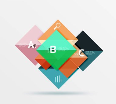 Metin, soyut geometrik tasarım konsepti ile parlak kareler