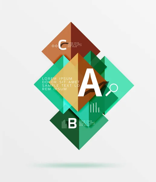 Cuadrados brillantes con texto, concepto de diseño geométrico abstracto — Archivo Imágenes Vectoriales