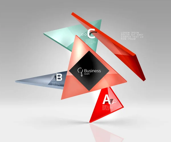 Vector glas driehoeken samenstelling op grijs 3D-achtergrond — Stockvector