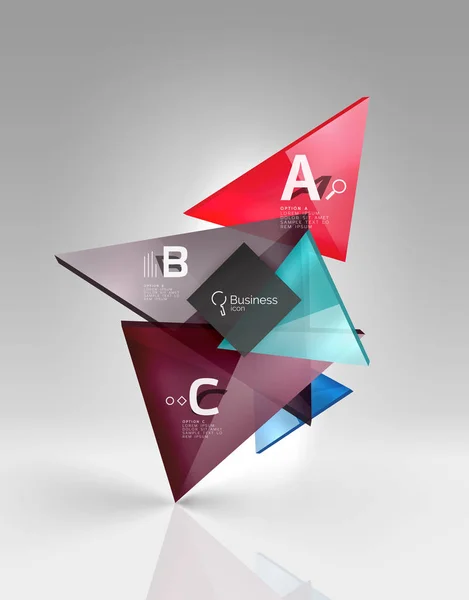 Triângulos translúcidos de vidro brilhante no espaço vazio 3d — Vetor de Stock