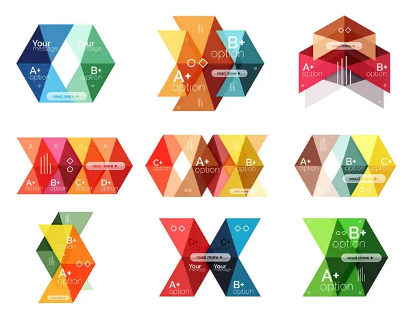 Vector collection of colorful geometric shape infographic banners — Stock Vector