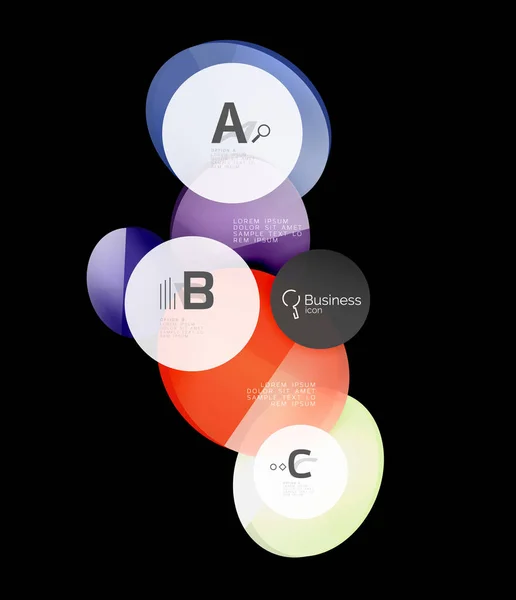 Círculos de cor de vidro - elementos infográficos em preto — Vetor de Stock
