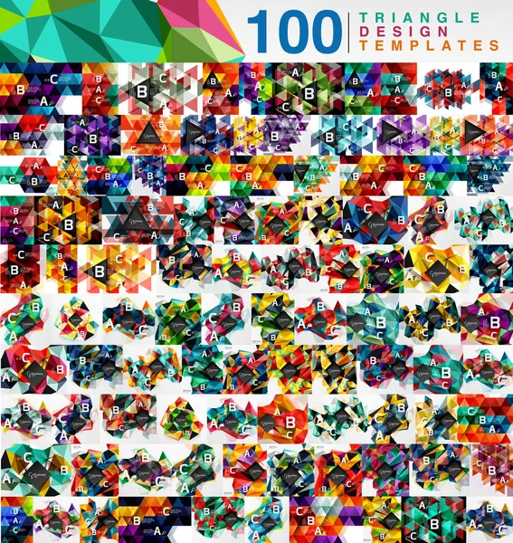 Mega collectie van 100 mozaïek laag poly driehoek abstracte achtergronden — Stockvector