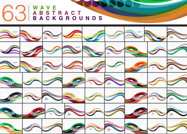 Mega-Sammlung von 63 abstrakten Wave-Hintergründen — Stockvektor