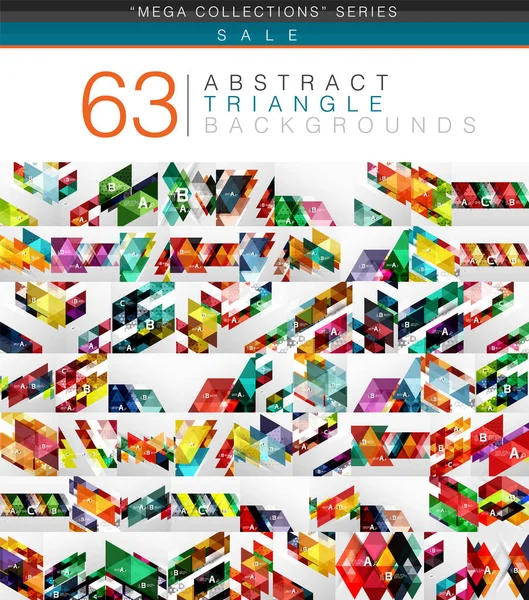 Mega collectie van 63 moderne kleur driehoeken abstracte achtergronden — Stockvector