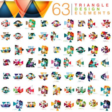 Mega toplama 63 modern renkli üçgenler soyut tasarım öğeleri