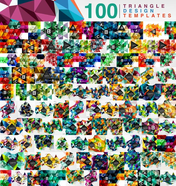 Mega collection of 100 mosaic low poly triangle abstract backgrounds — Stock Vector