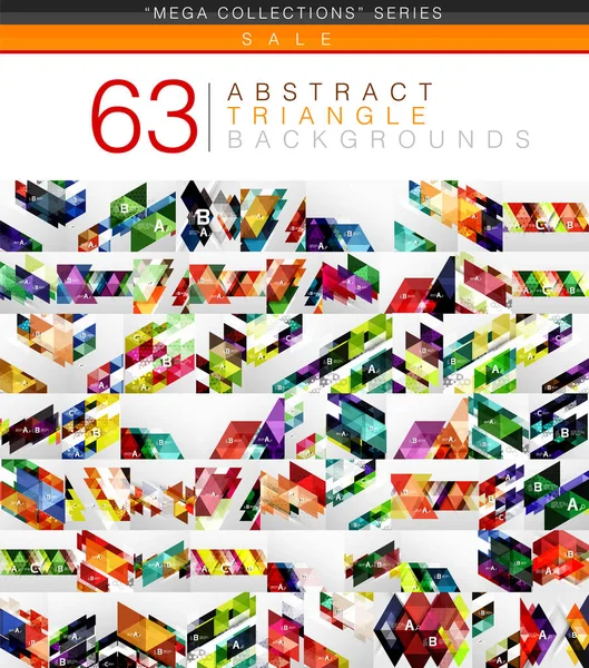 Mega colección de 63 triángulos de color modernos fondos abstractos — Vector de stock