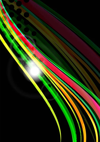 Kleurrijke golf lijnen met licht en schaduw effecten op zwart — Stockvector