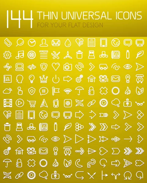 Mega colección de 144 iconos de diseño plano de línea delgada de Internet — Archivo Imágenes Vectoriales