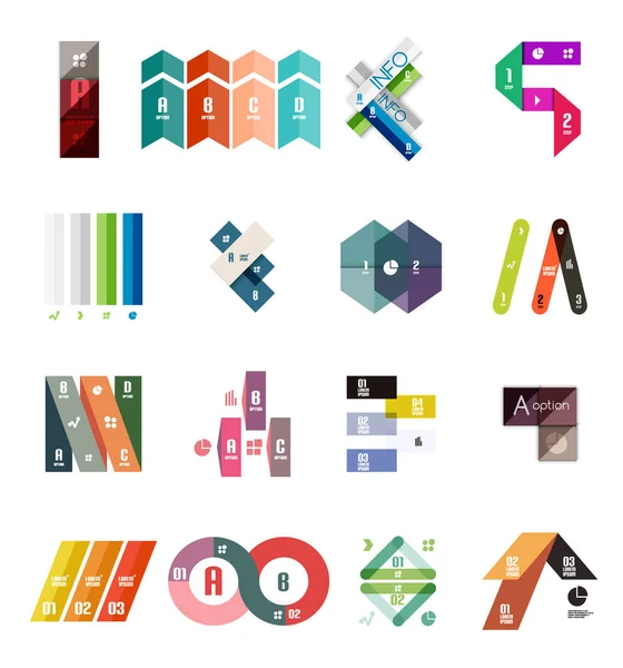 Colección de líneas coloridas y diseños de diagramas de infografía de rayas, plantillas de banners comerciales o web — Archivo Imágenes Vectoriales