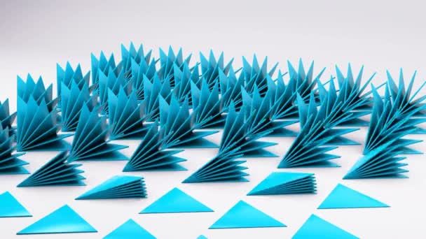 对白色地板动画的 3d 几何多刺三角形荆棘 — 图库视频影像