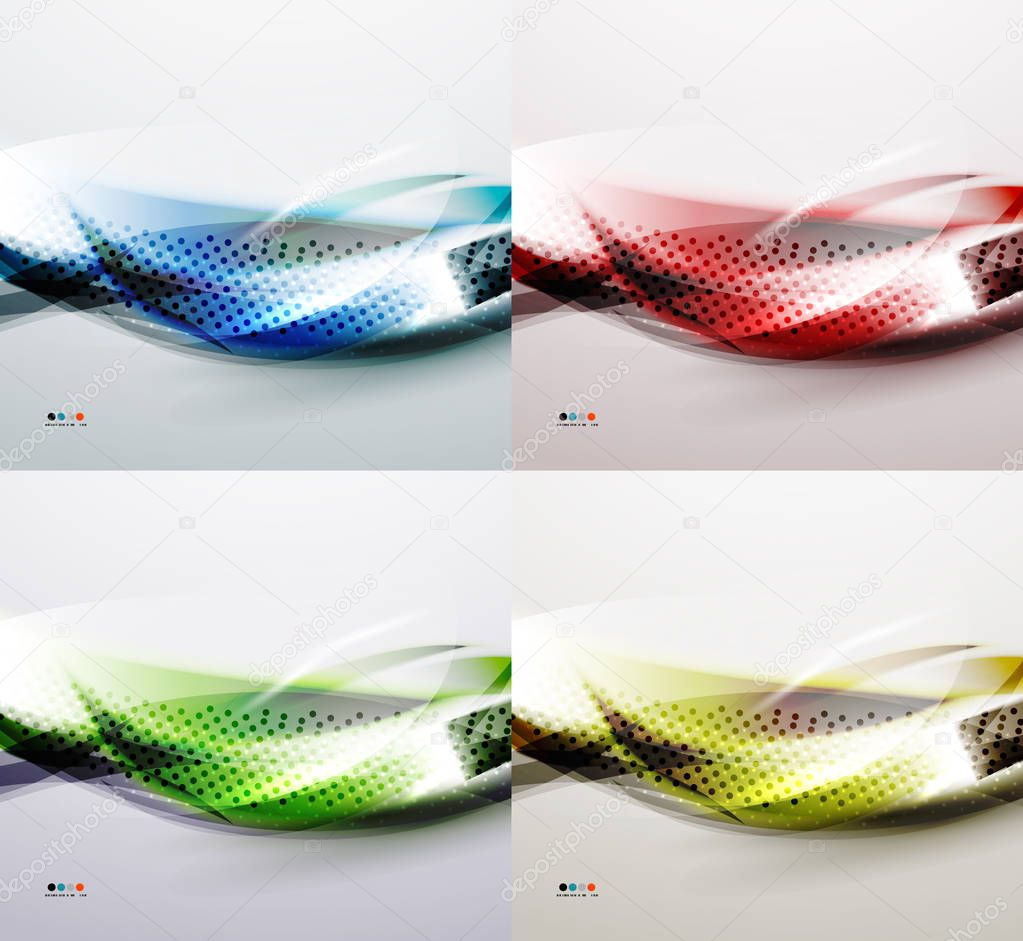 Set of shiny blurred wave abstract backgrounds