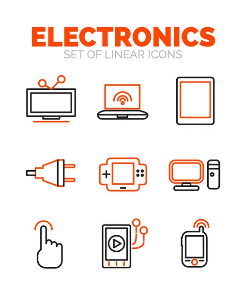 Set di dispositivi e icone elettroniche, piatto minimale lineare sottile stile — Vettoriale Stock
