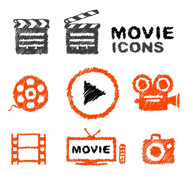 Set of vector hand-drawn movie icons — Stock Vector