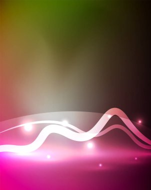 Karanlığın içinde ışık efektleri ile parlayan sihirli dalga çizgi