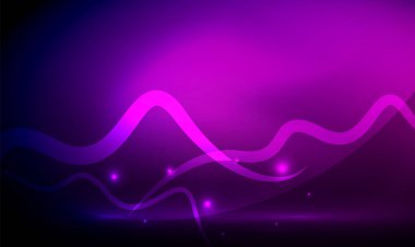 Karanlığın içinde ışık efektleri ile parlayan sihirli dalga çizgi