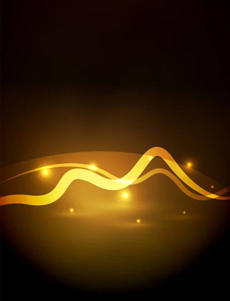 Karanlığın içinde ışık efektleri ile parlayan sihirli dalga çizgi — Stok Vektör
