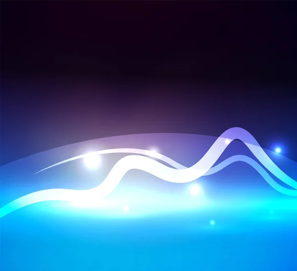 Linea d'onda magica incandescente con effetti di luce nell'oscurità — Vettoriale Stock
