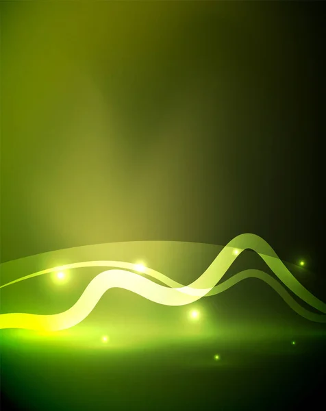 Linie de undă magică strălucitoare cu efecte luminoase în întuneric — Vector de stoc