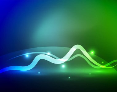 Karanlığın içinde ışık efektleri ile parlayan sihirli dalga çizgi