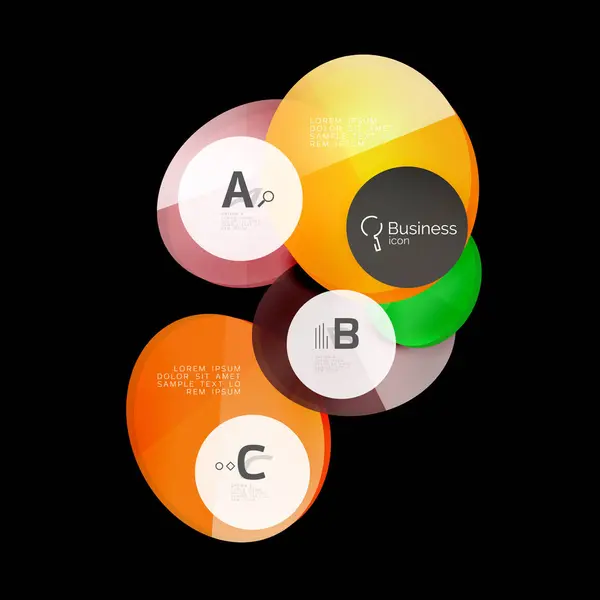 Glasfarbenkreise - infografische Elemente auf Schwarz — Stockvektor