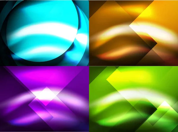絹の波抽象の光沢のあるベクトルの背景のセット — ストックベクタ