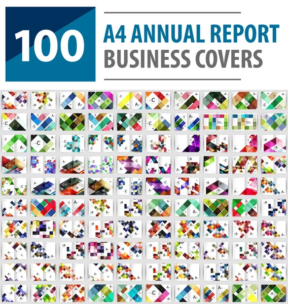 Мега-сборник 100 бизнес-годовых отчетов, размер обложек — стоковый вектор