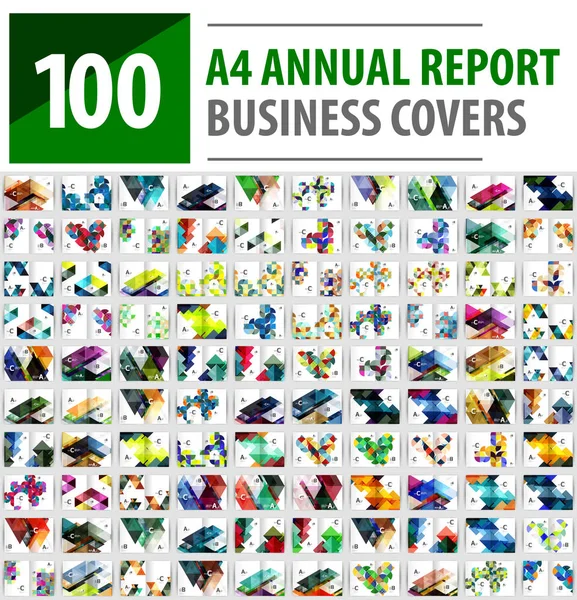 Мега-сборник 100 бизнес-годовых отчетов, размер обложек — стоковый вектор