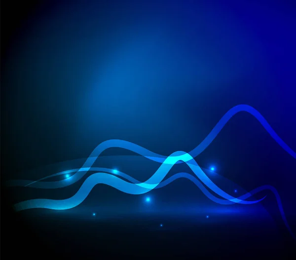Karanlığın içinde ışık efektleri ile parlayan sihirli dalga çizgi — Stok Vektör
