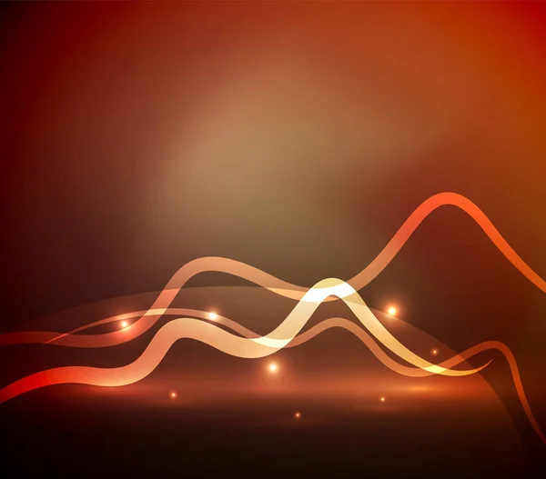 Linha de onda mágica brilhante com efeitos de luz na escuridão — Vetor de Stock