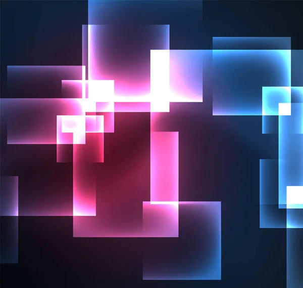 Dunkles Hintergrunddesign mit Quadraten und glänzenden Leuchteffekten — Stockvektor