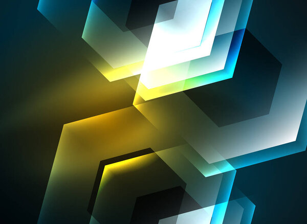 Techno glowing glass hexagons vector background