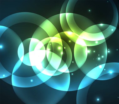 Parlak örtüşen çevrelerde kompozisyon koyu arka plan üzerinde parlayan