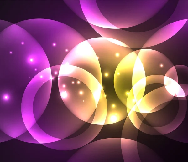 Glühend glänzende sich überlappende Kreise Komposition auf dunklem Hintergrund — Stockvektor