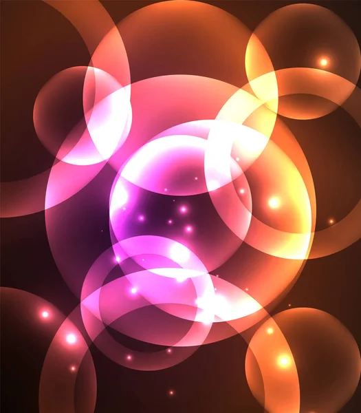 Glühend glänzende sich überlappende Kreise Komposition auf dunklem Hintergrund — Stockvektor