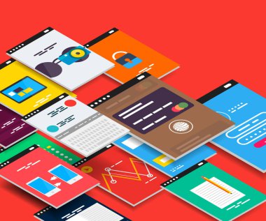 Vektör izometrik mobil app UI tasarım konsepti