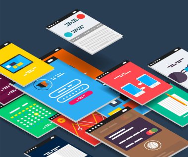 Vektör izometrik mobil app UI tasarım konsepti