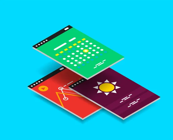 Vector isometric mobile app ui design concept — Stock Vector