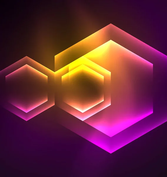 テクノ光るガラス六角形のベクトルの背景 — ストックベクタ