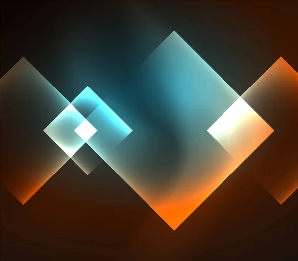 Dunkles Hintergrunddesign mit Quadraten und glänzenden Leuchteffekten — Stockvektor