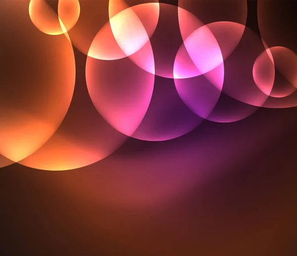 Glödande glänsande överlappande cirklar sammansättning på mörk bakgrund — Stock vektor