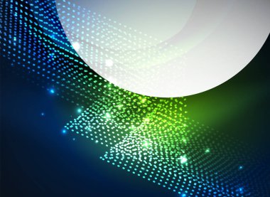 Parçacıklar koyu renk arka plan üzerinde oluşturulan parlayan dalga