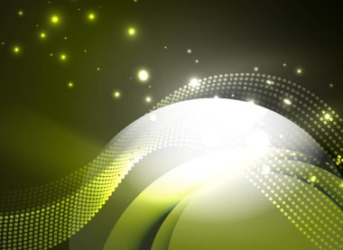 Parçacıklar koyu renk arka plan üzerinde oluşturulan parlayan dalga