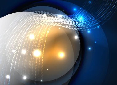 Parçacıklar koyu renk arka plan üzerinde oluşturulan parlayan dalga